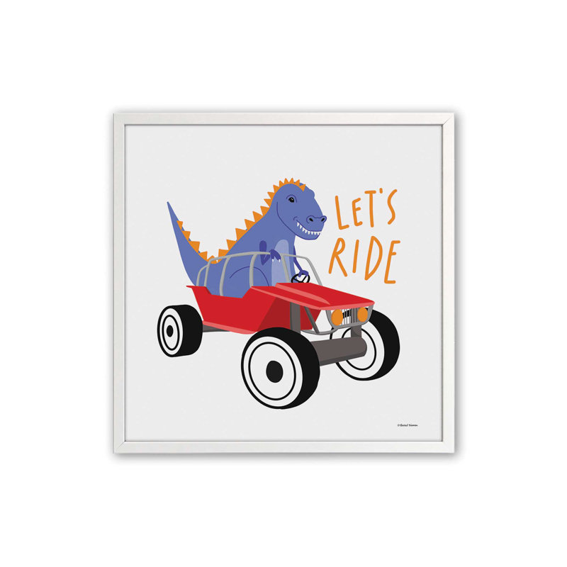 «Let's Ride Dinosaur» par Rachel Nieman, reproduction d'art, L 20 po x H 20 po, Blanc, Impression encadrée