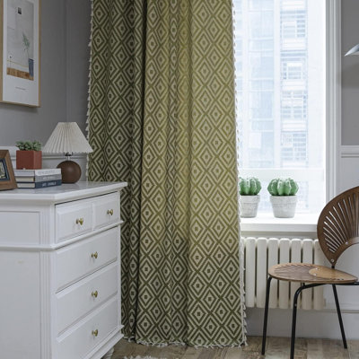 Lauriel 1Pair Boho Curtains Green Curtains Geometric Room Darkening Curtains