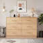 Commode double moderne à 6 tiroirs pour chambre à coucher, commode l 47 po avec panneau à losanges et lumière DEL, commode de rangement pour le salon-388832042