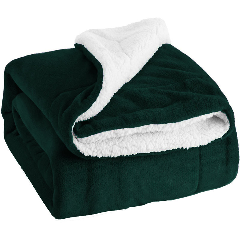 Ultra-Soft Sherpa Fleece Blanket(Reversible), Emerald, 150cm x 130cm