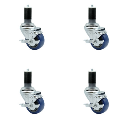 Polyurethane Swivel 1-1/Expanding Stem Caster Set Brake -  Service Caster, SCC-EX20S3514-PPUB-BLUE-TLB-MTG46-4