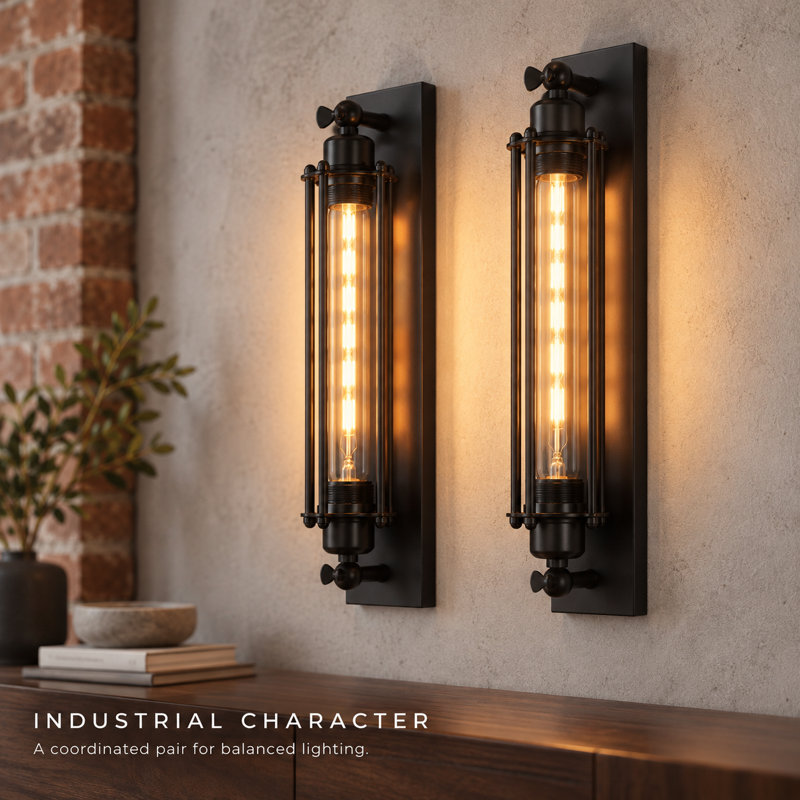 2 Pack Antique Pipe Wall Lamp, Industrial Black Wall Sconces (Set of 2)