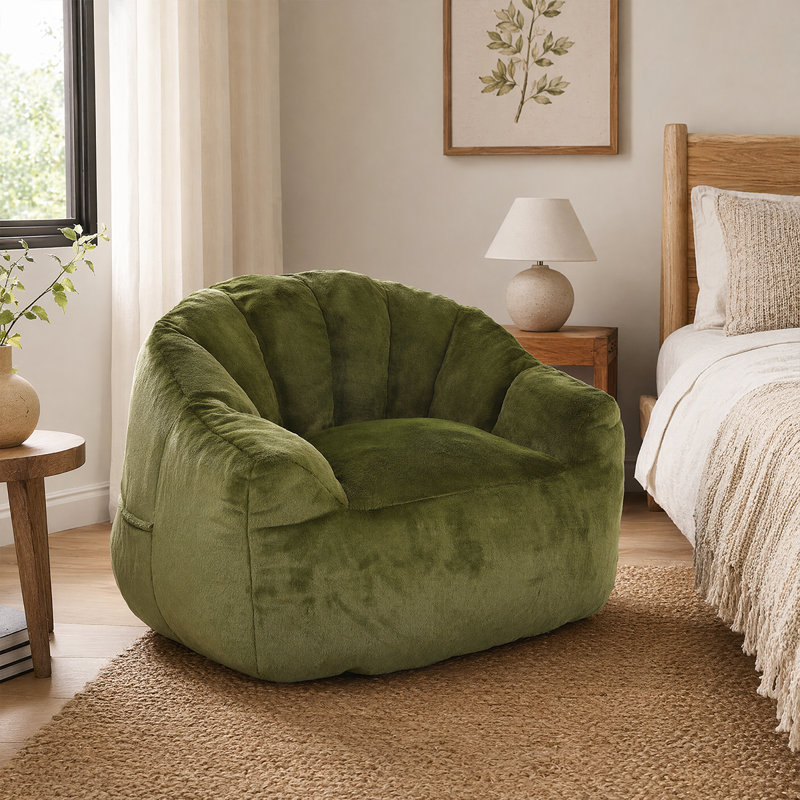 Fauteuil à billes surdimensionné - fauteuil paresseux en mousse haute densité avec poche latérale et poignée pour faciliter le transport