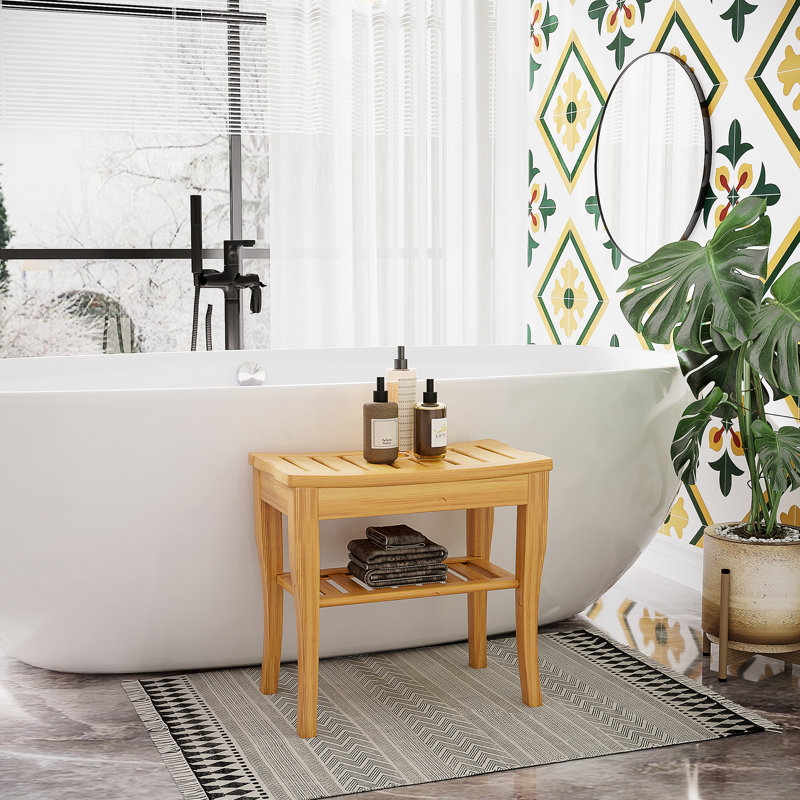 Long Spa Stool With Storage - Provides A Soothing Shower Experience Enhances Bathroom Organization