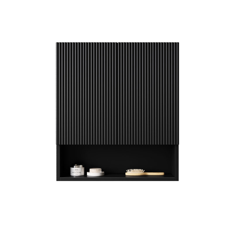 26" Cabinet For Bathroom, Kitchen, Laundry, With Doors, Shelf And Black Over Toilet Storage Compartment
