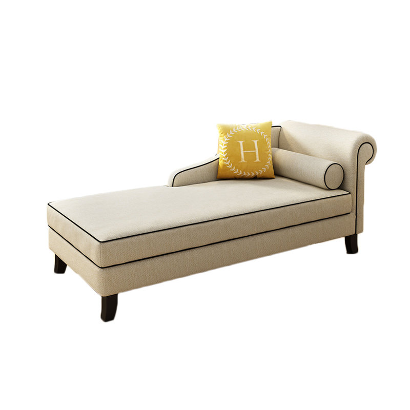 Chaise longue rembourrée Gibeon, Accoudoir à droite (vu de face), Mélange de lin beige
