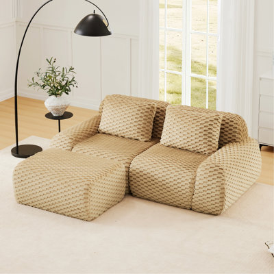 L-Shaped Modular Sectional Sofa, 2-Seater Couch With One Movable Ottoman, Anti-Slip Design