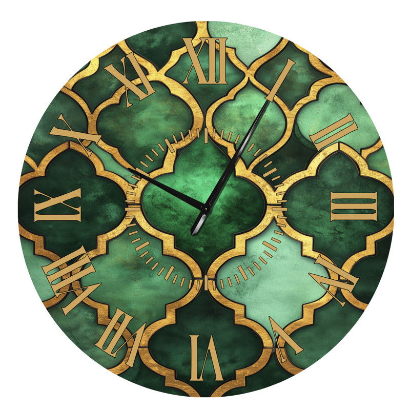 Horloge murale géométrique en métal couleur émeraude, ornée de carreaux d'émeraude, Surdimensionné