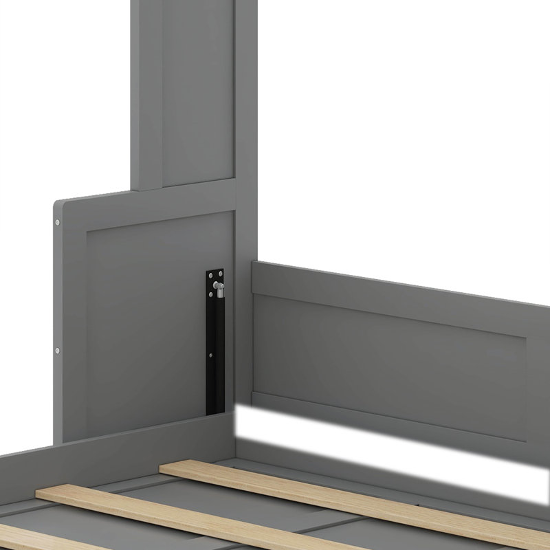 Grand lit escamotable avec bureau, lumières DEL et USB, gris