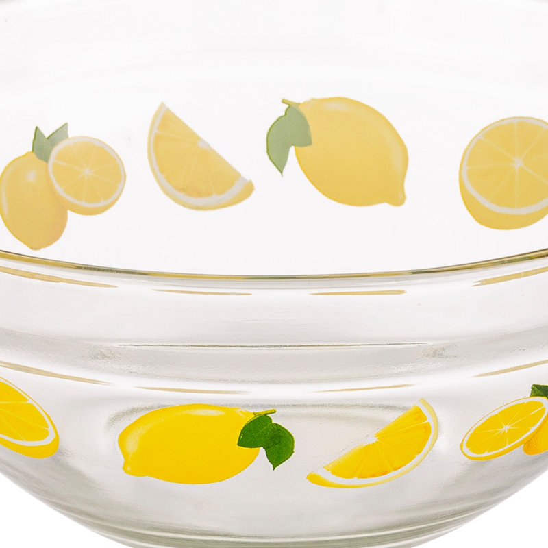 20-Piece Lemon Design Glass Bowls with Green Lids Set