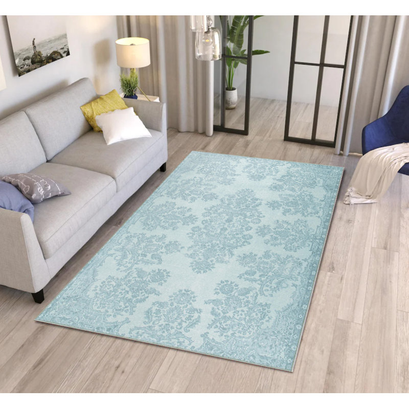 Tapis décoratif tissé bleu glacier, Rectangle 7 pi 7 po x 10 pi 10 po