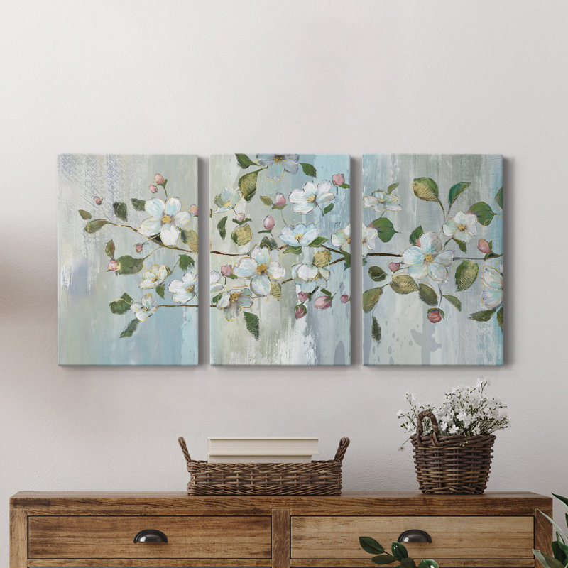 Painterly Blossoms - ensemble de 3 reproductions sur toiles tendues, H 12 po x l 24 po x P 1 po