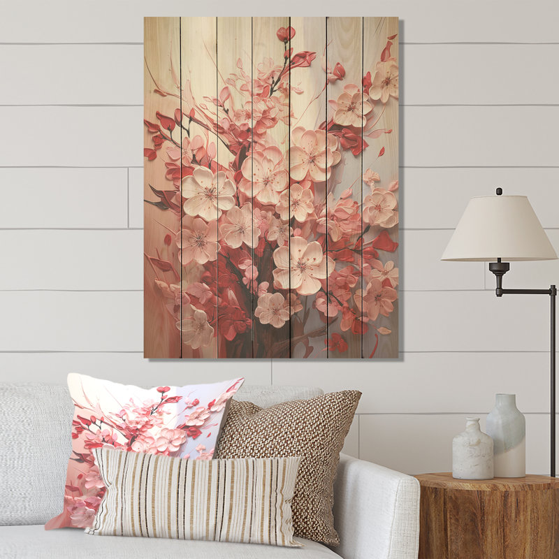 «Pink Orchard Tree Ballet Of Cherry Blossoms IV» - Cerisier sur bois, H 40 po x l 30 po