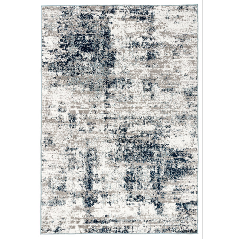 Tapis gris / bleu / ivoire Willington, Rectangle 3 pi 3 po x 5 pi