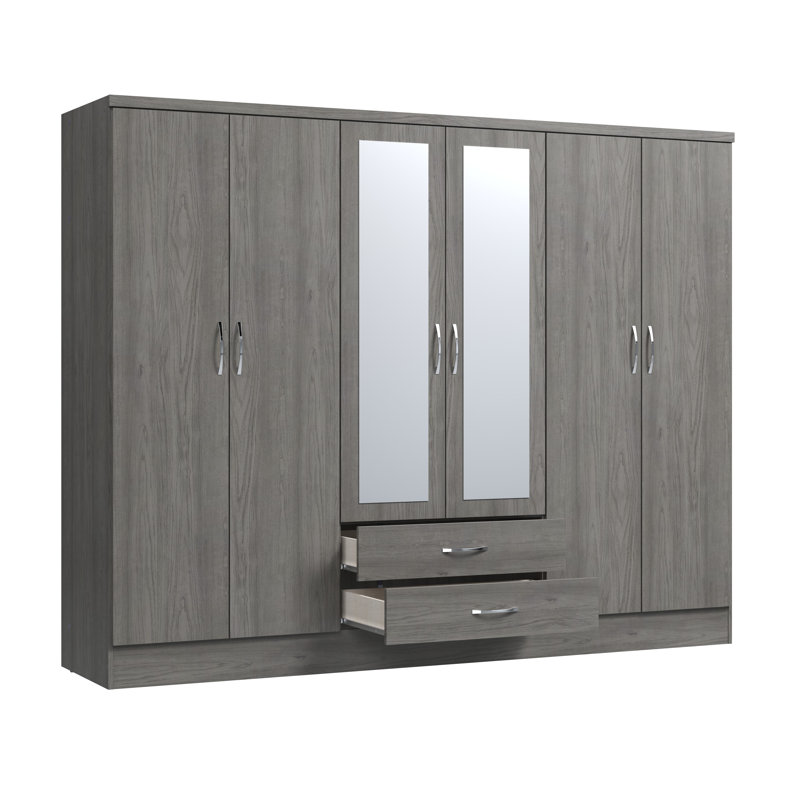 Armoire à vêtements à 6 portes H 72,12 po x l 90,7 po avec 2 tiroirs de rangement inférieurs et 2 miroirs Gaytes