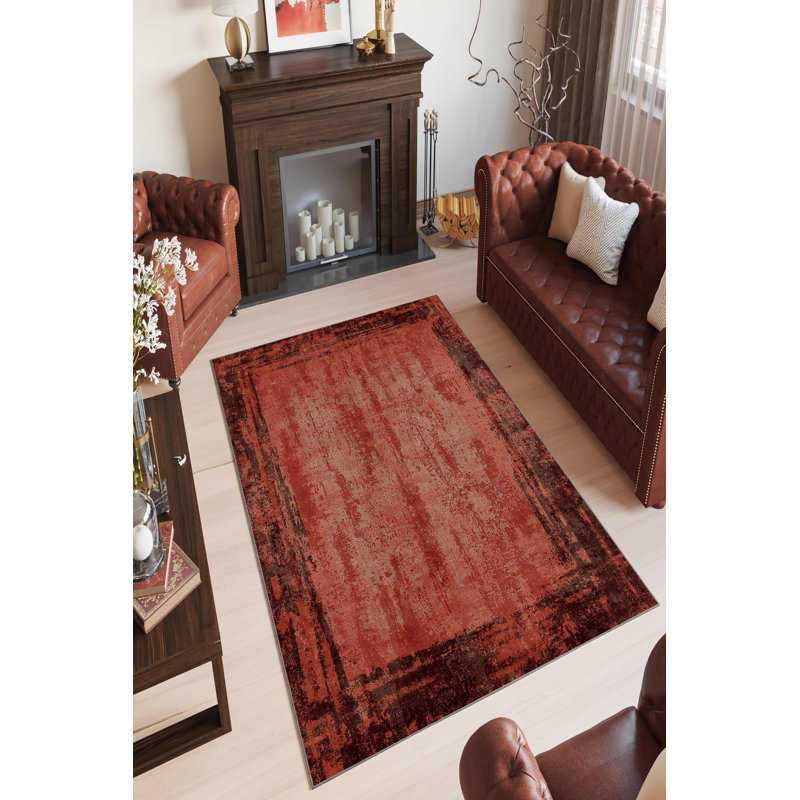 Red Antibacterial Area Rug, 5.9 x 9.2 ft | 100% Polyester, 650 g/m², 0.2 in Pile Height | Eco-Friendly, Non-Slip PVC Dot Underside | Machine Washable, Perfect for Living Room & Bedroom, Stylish & Durable Design