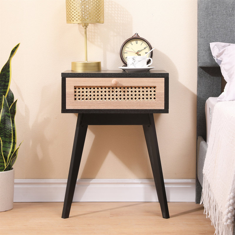 Cateisha 40cm W Manufactured Wood Bedside Table, Black/Natural