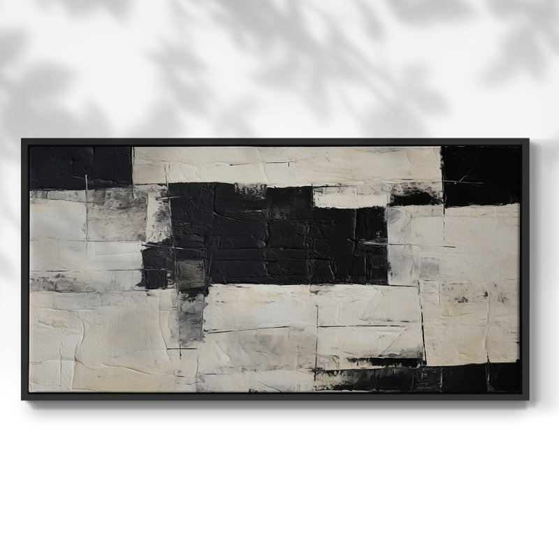 Série abstraite-CECCXLV III- Toile tendue avec châssis tendue, prête à être accrochée, Noir, H 21 po x l 41 po