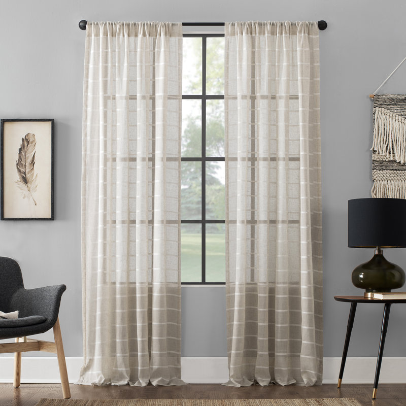Clean Window Aso Twill Stripe Anti-Dust Linen Blend Sheer Curtain Panel, 52" W x 84" L, Natural