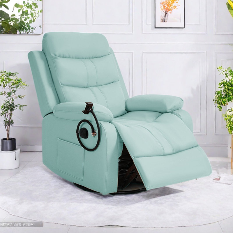 Living Room Single Comfy Faux Leather Recliners, Cyan