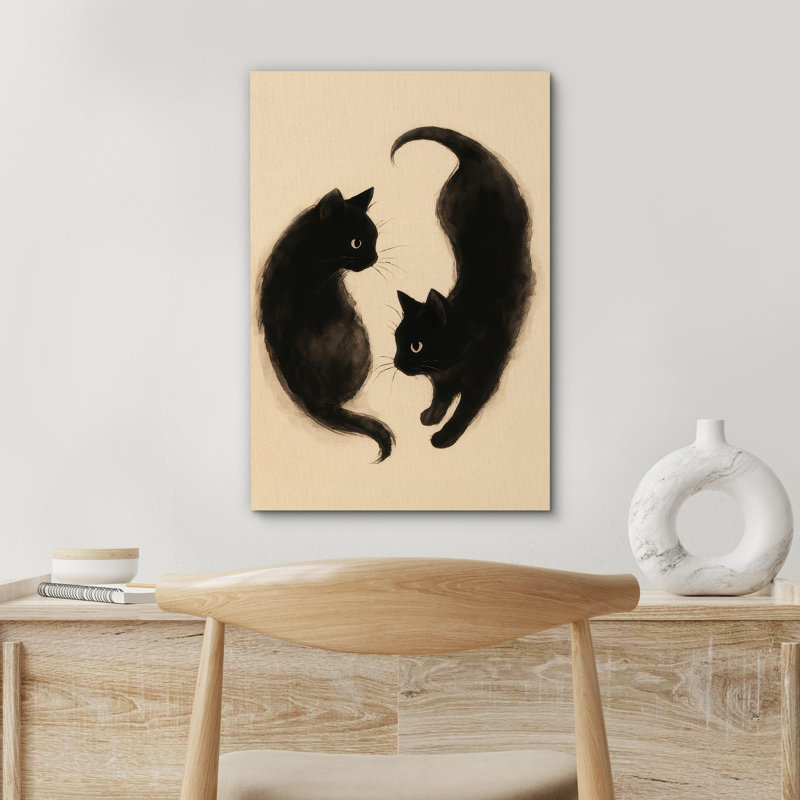 «Black Cats regardant les uns les autres», reproduction d'art sur toile encadrée, H 48 po x l 32 po x P 1,5 po, Toile tendue