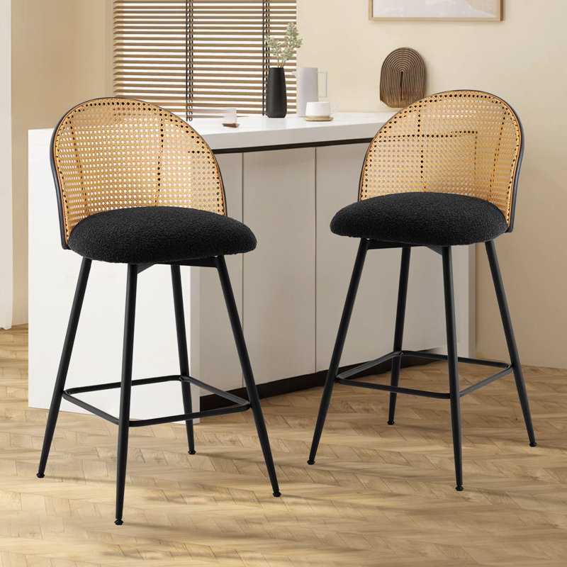66 cm H Swivel Upholstered Bar Stool & Counter Stool with Metal Legs (set of 2 & set of 4), 2, Black