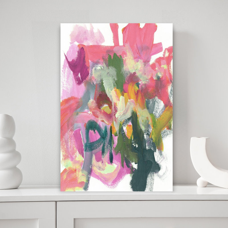 Art abstrait abstrait framboise rose audacieux, H 18 po x l 12 po