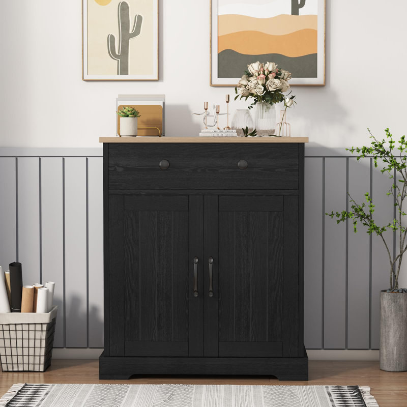 Garvee Small Storage Cabinet, Compact Wood Sideboard Buffet Cabinet with 2 Drawers & 2 Doors, Modern Minimalist Accent Furniture for Living Room, Kitchen, Dining Room