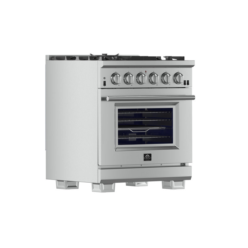Cuisinière à gaz 30 pouces en acier inoxydable Capriasca, 5 brûleurs en laiton 100 000 BTU, 4,32 pi³ Four