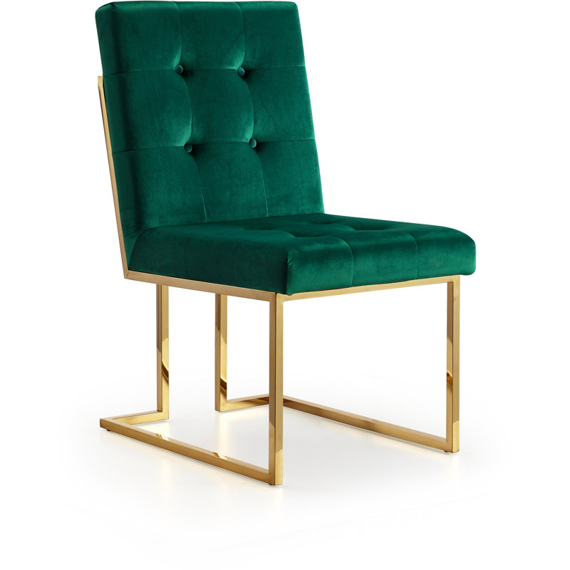 Chakevia 19'' H Tufted Velvet Upholstered Metal Side Chair, Green Velvet, Gold