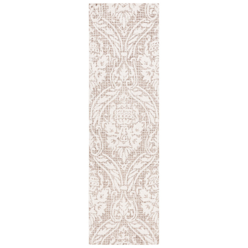 Tapis damassé abstrait en laine et coton touffeté à la main, Tapis de couloir 2 pi 3 po x 8 pi