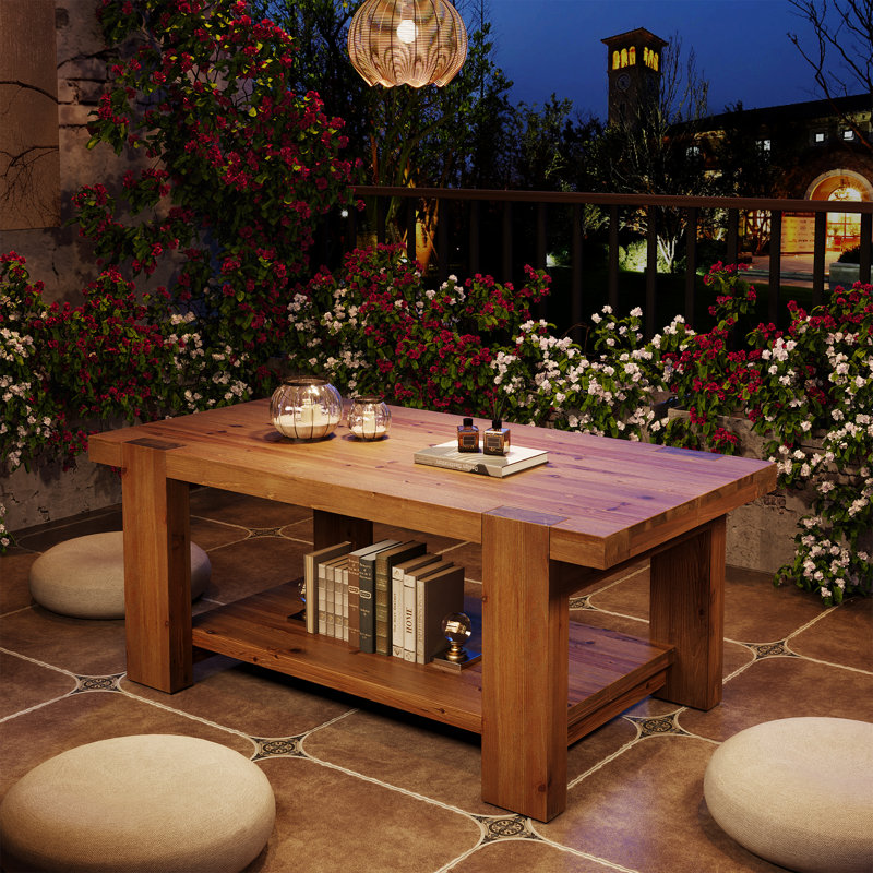 Table basse en bois massif de 47,2 po avec tablette de rangement, table de salon rustique