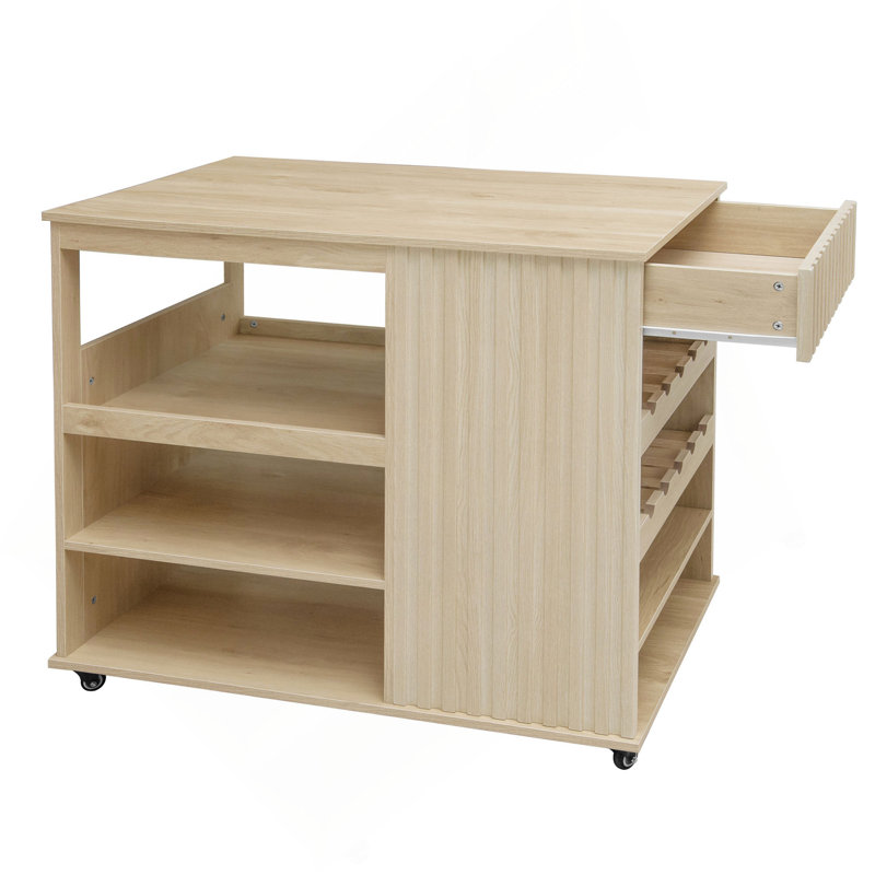 Kitchen Island Cart,Rolling Serving Utility Trolley Cart Modern Kitchen Island With Storage Drawer Wine Rack Lockable Casters,Kitchen Cart  For Kitchen,Dining Room,Bar Living Room