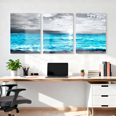 Ensemble de 3 tableaux sur toile représentant des vagues et le ciel de l'océan