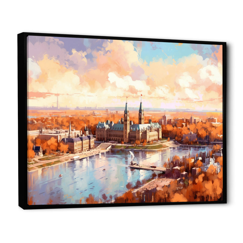 «Sunny On Ottawa River» sur toile, H 16 po x l 32 po x P 1 po, Cadre flottant noir