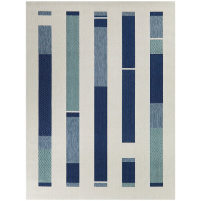 Tapis intérieur / extérieur bleu / ivoire / vert clair Kenno