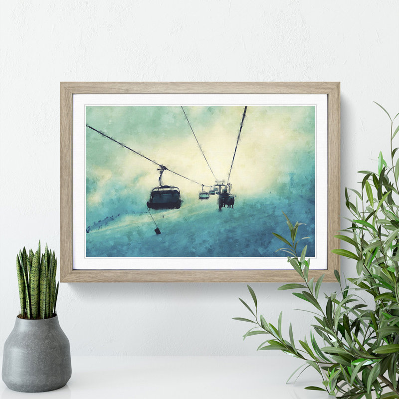 Ski Lift - Picture Frame Graphic Art, Oak Framed, 27cm H x 36cm W x 2cm D