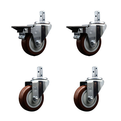 Polyurethane Wheel Swivel Square Stem Caster Set 2 Brake