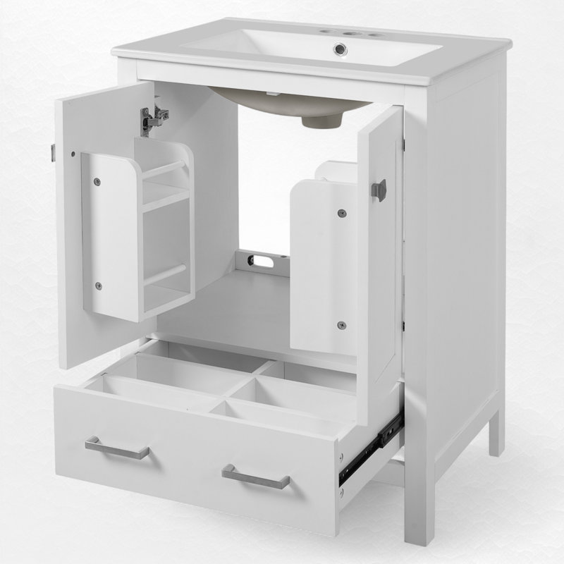 Meuble-lavabo simple 24 po avec plateau en céramique, Blanc
