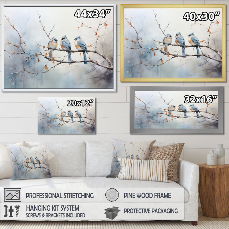 Birds On The Brink II - Bird, art mural encadré, Cadre simple blanc, H 34 po x l 44 po x P 1,5 po