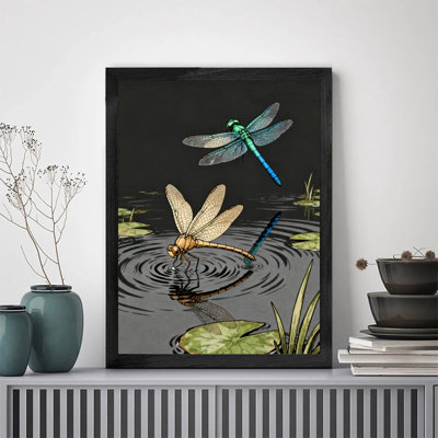 Art encadré noir avec libellule, reproduction de cadre fantaisiste inspirée de la nature