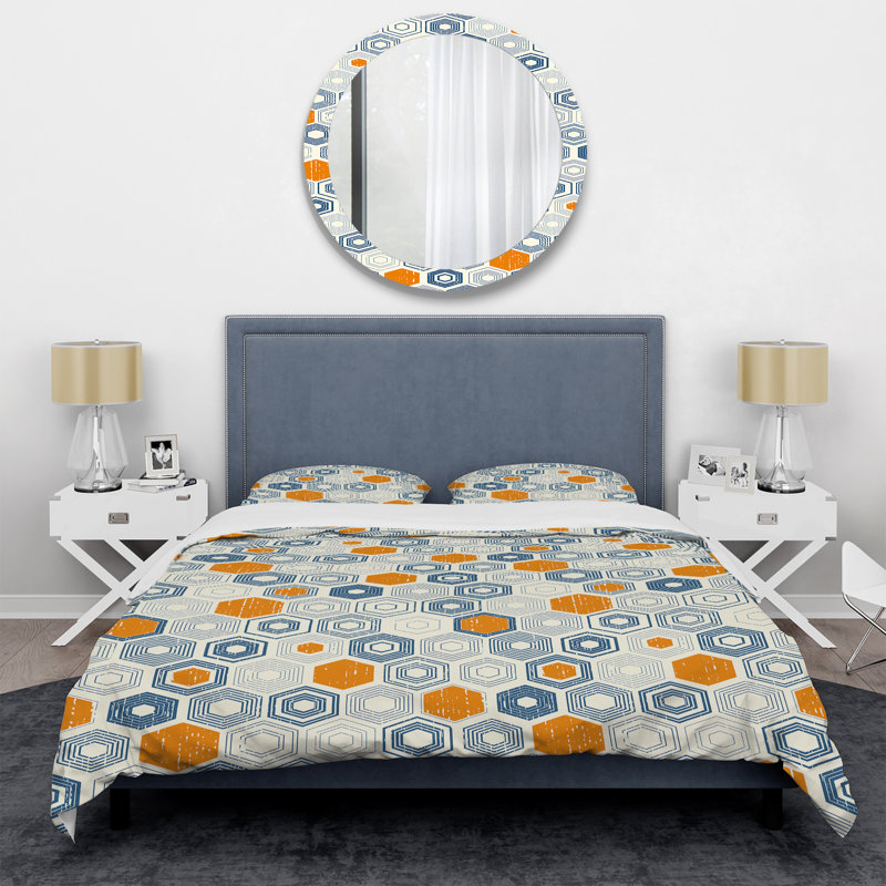 Ensemble de housse de couette rétro hexagonal ix mid-century, Housse de couette très grand + 2 taies décoratives