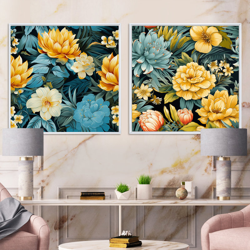 Pineapple Serenity - motif tropical - ensemble de 2 collages floraux carrés, H 36 po x l 73 po, Toile tendue