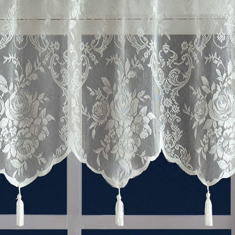 Crichton Floral Scalloped Kitchen Curtain, Ivory