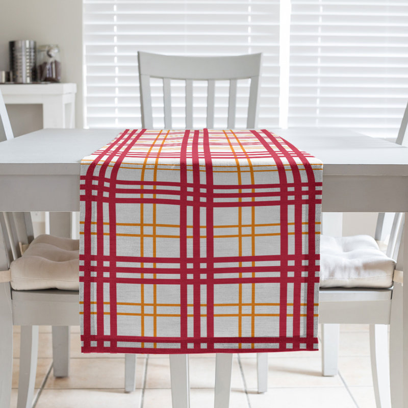 Paid Polyester Table Runner, 90" L x 16" W, White/Orange/Red