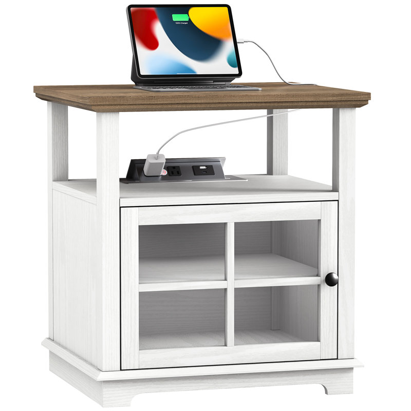 Katishia 24" Tall Wood Nightstand with Storage and Built-in Outlets for Bedroom,End Side Table for Living Room,Office