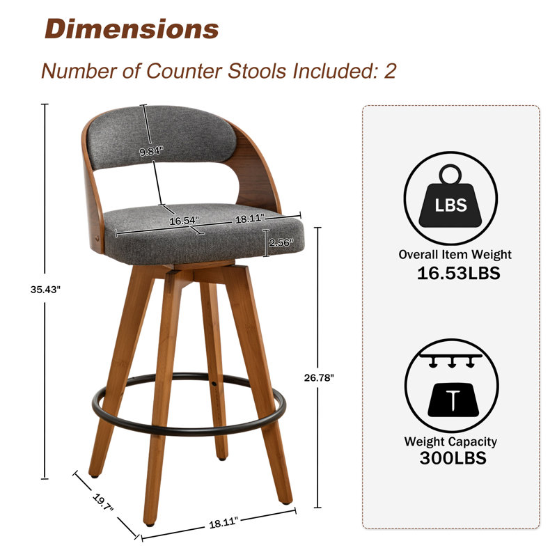 Cielito Swivel Bar Stool, Dark Grey, Counter Stool (68cm Seat Height)