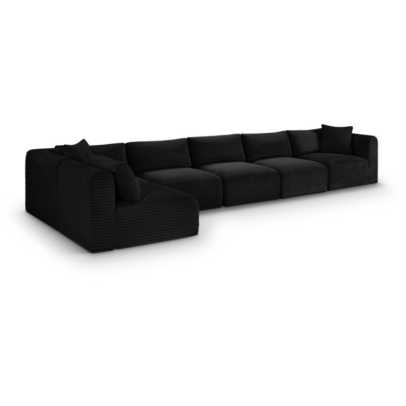 Canapé modulaire en L Carmean Performance, Tissu velours côtelé texturé noir, 4 sans accoudoirs, 2 en coin
