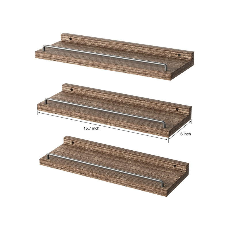 Tablette flottante en bois 3 pièces Talissa, Brun foncé / noir