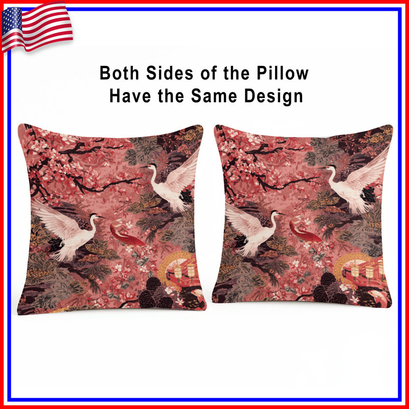 Cherry Blossom Cranes Double Sided Throw Pillows, 18 x 18 inches